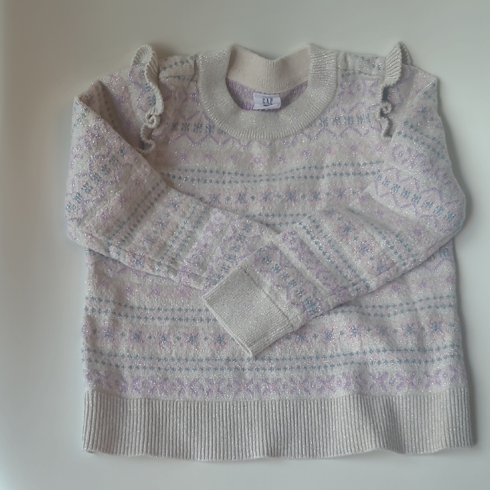 GAP Kids Cream and Purple Patterned Sweater